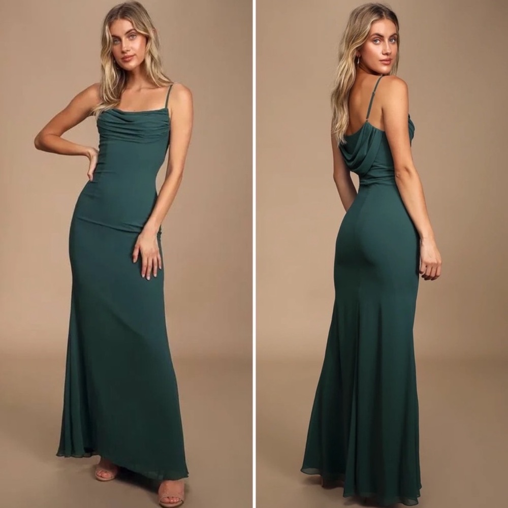 Lulus Captivated Emerald Green Cowl Neck Maxi Dress
